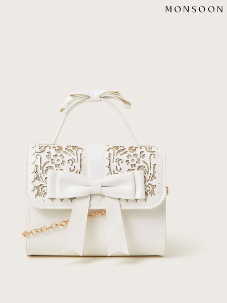 Monsoon White Glitter Cutwork Floral Bow Bag (F49113) | BGN 58