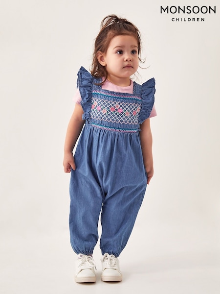 Monsoon Blue Baby Chambray Embroidered Romper (F49119) | €48 - €54