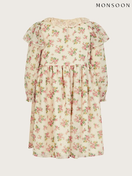 Monsoon Natural Long Sleeve Floral Sparkle Dress (F49131) | €42 - €50