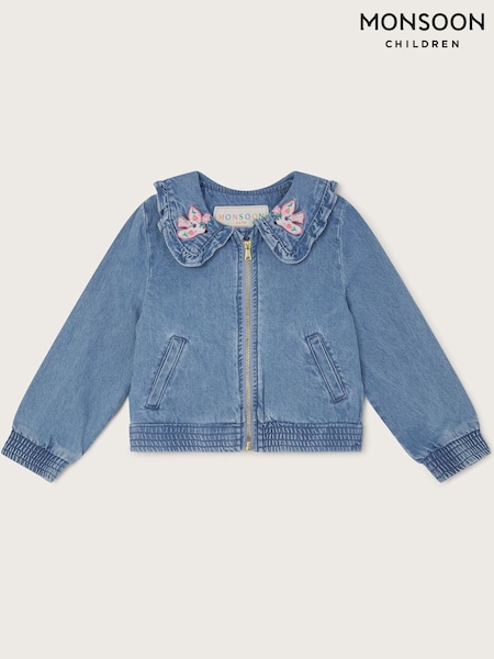 Monsoon Blue Embroidered Denim Bomber 100% Cotton Jacket (F49144) | €50 - €55