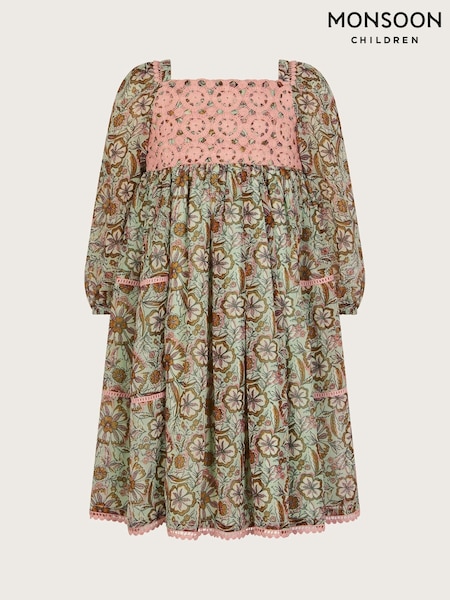 Monsoon Green Long Sleeve Paisley Yoke Dress (F49145) | $67 - $74
