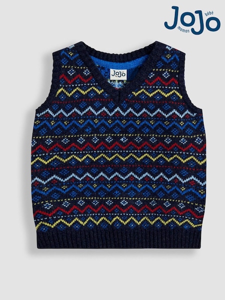 JoJo Maman Bébé Blue Fair Isle Tank Top (F49187) | AED151 - AED169