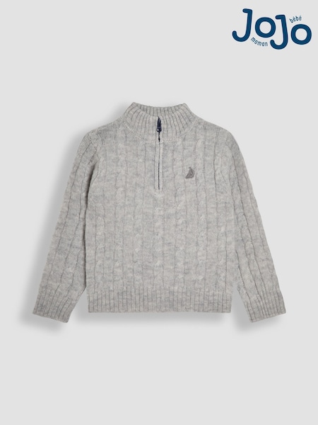 JoJo Maman Bébé Grey Classic Cable Half Zip Jumper (F49192) | AED151 - AED169