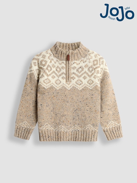 JoJo Maman Bébé Natural Fair Isle Half Zip Knit Jumper (F49200) | AED175 - AED210