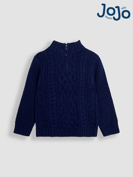 JoJo Maman Bébé Blue Chunky Cable Half Zip Jumper (F49204) | AED151 - AED169