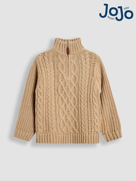 JoJo Maman Bébé Natural Chunky Cable Half Zip Jumper (F49209) | €34 - €38