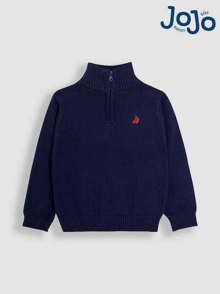 JoJo Maman Bébé Blue Classic Half Zip Jumper (F49224) | AED140 - AED157