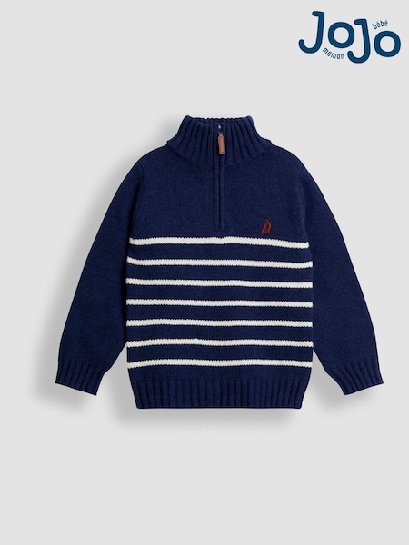JoJo Maman Bébé Blue Classic Stripe Half Zip Jumper (F49226) | €40 - €45