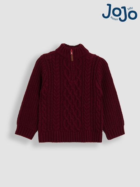 JoJo Maman Bébé Red Chunky Cable Half Zip Jumper (F49233) | AED151 - AED169