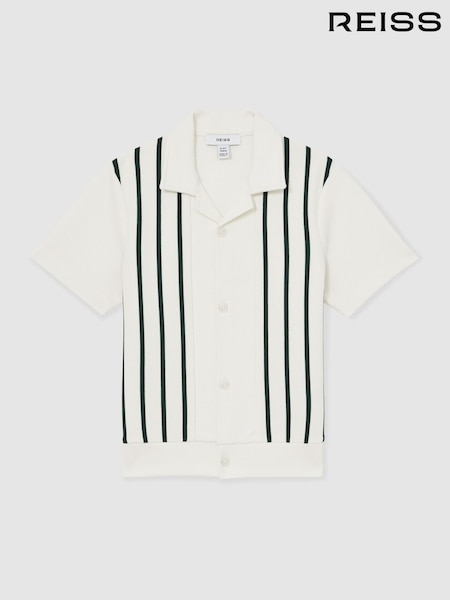 Reiss Off White/Green Chaplin Stripe Cuban-Collar Shirt (F49257) | €55