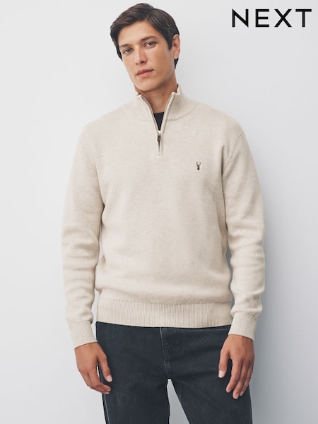 Farinha de aveia - Logotipo do veado - Regular Fit Premium Quarter Zip Jumper (F49265) | R$ 375