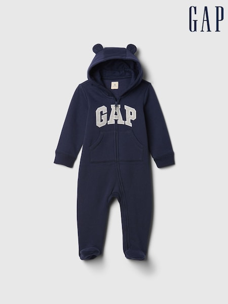 Gap Navy Blue Logo Hooded Baby All In One (Newborn-12mths) (F49282) | kr357