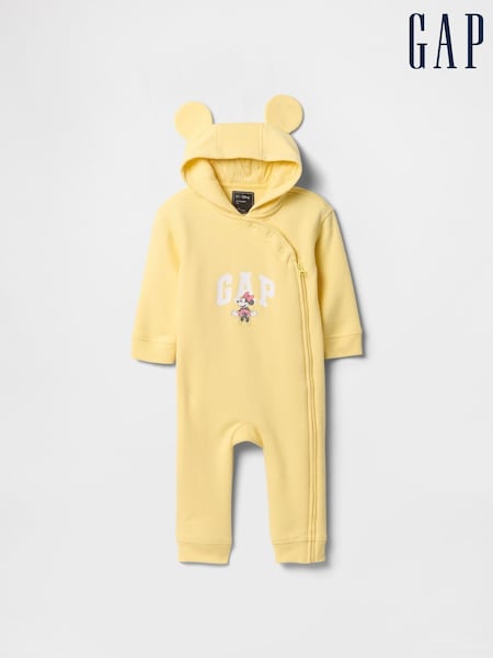 Gap Yellow Minnie Mouse Disney Logo Hooded Baby Sleepsuit (Newborn-12mths) (F49290) | €43