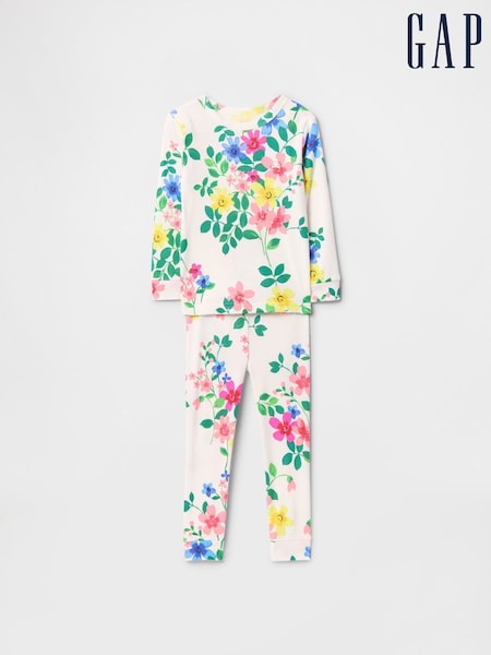 Gap White Floral Brushed Cotton Long Pyjamas (6mths-5yrs) (F49342) | €25