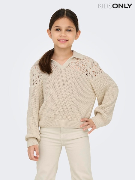 ONLY KIDS Cream Long Sleeve Knitted Polo Jumper (F49476) | ₪141