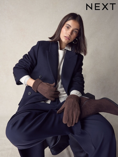 Chocolate Brown Leather Sheepskin Gloves (F49486) | R$ 340