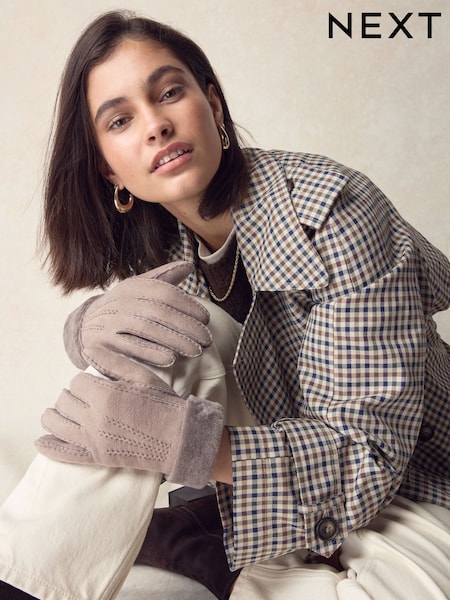 Mink Brown Leather Sheepskin Gloves (F49487) | R$ 340