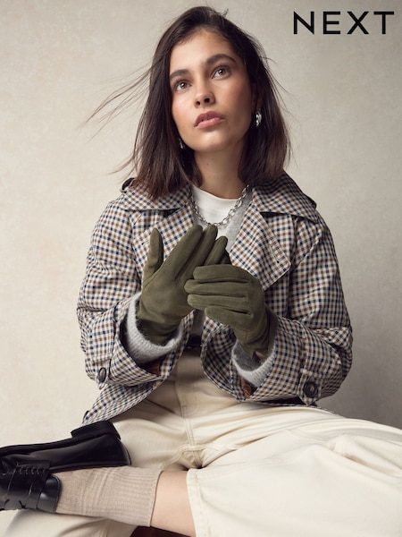 Khaki Green Suede Gloves (F49488) | €26