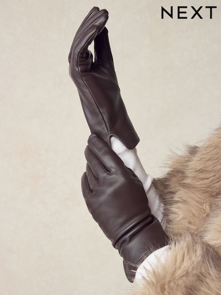 Chocolate Brown Leather Gloves (F49493) | R$ 210