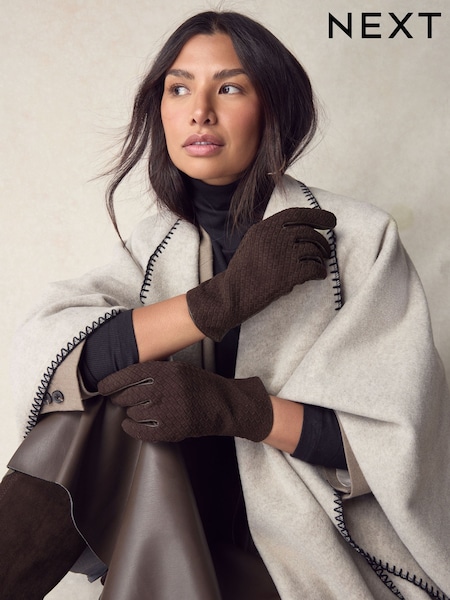 Chocolate Brown Woven Suede Gloves (F49496) | €52
