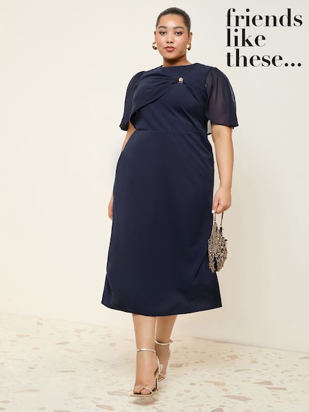 Friends Like These Navy Curve Scuba Midi Dress With Chiffon Overlay (F49559) | € 59