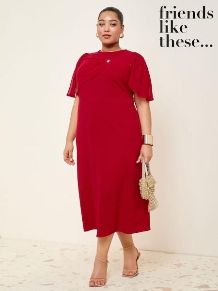 Friends Like These Red Curve Scuba Midi Dress With Chiffon Overlay (F49560) | €79