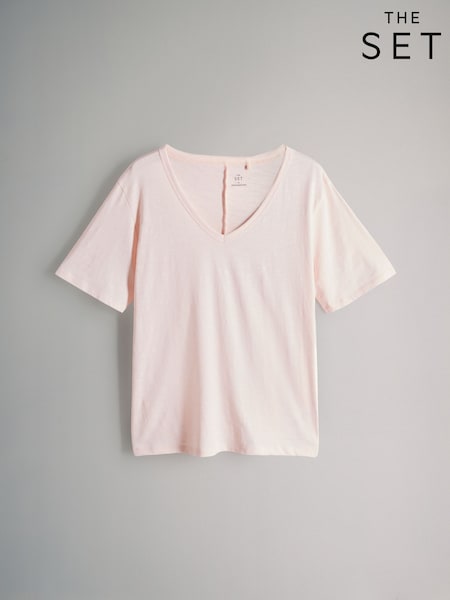 The Set Slub V-Neck 100% Cotton T-Shirt (F49611) | ‏33‏₪