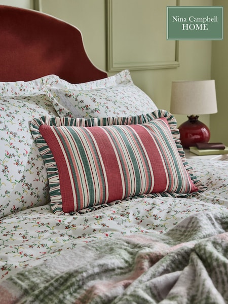 Nina Campbell Red Maypole Stripe Ruffle Edge Cushion (F49709) | €37 - €49