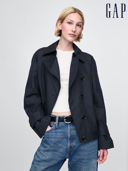 Gap Navy Blue Asymmetrical Short Trench Jacket (F49720) | €179