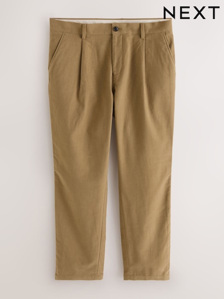 Tan Brown Relaxed Fit Cotton Suit Trousers (F49760) | AED302
