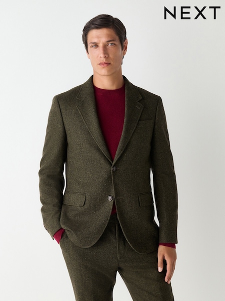 Green Slim Fit Herringbone Wool Blend Suit Jacket (F49766) | €131