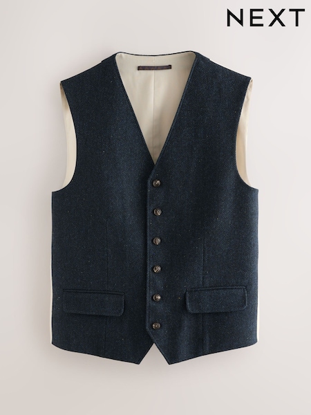 Navy Blue Herringbone Wool Blend Suit Waistcoast (F49771) | €60