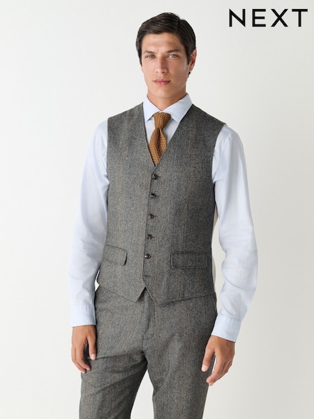 Grey Slim Fit Wool Blend Herringbone Stripe Suit Waistcoat (F49776) | €72