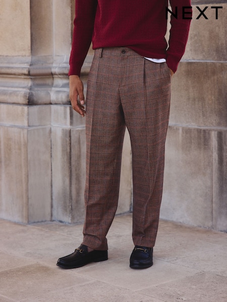 Tostado/rojo - Slim Fit Wool Blend Check Suit Trousers (F49778) | 78 €