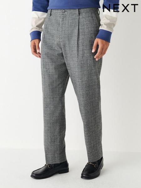 رمادي - Tailored Fit Wool Blend Check Texture Suit Trousers (F49782) | ‏284 د.إ.‏