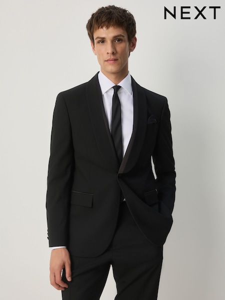 Black Tailored Fit Tuxedo Suit Jacket (F49805) | €101