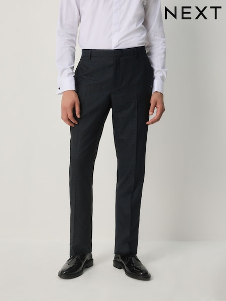 Navy Blue Slim Fit Jacquard Pattern Tuxedo Suit Trousers (F49808) | AED219
