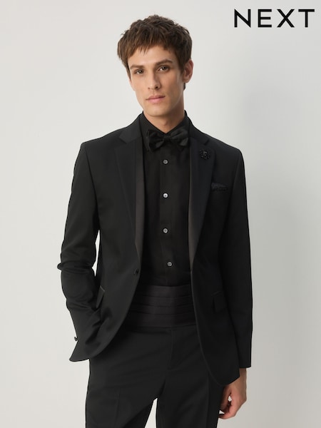 Black Slim Fit Tuxedo Suit Jacket with Brooch (F49811) | €107