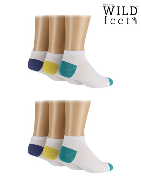 Wild Feet White Bamboo Pop Colour Trainer Socks 3 pack (F49836) | ₪80