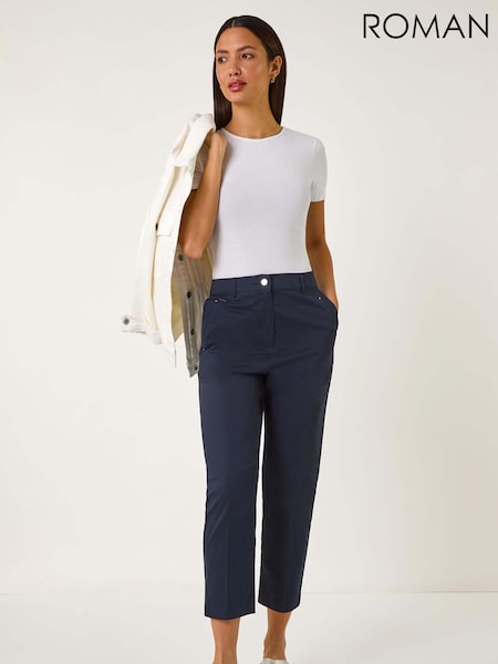 Roman Blue Cotton Stretch Cropped Trousers (F49864) | $77