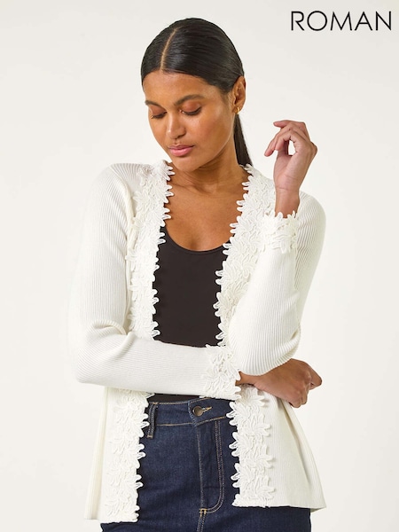 Roman White Lace Trim Knit Cardigan (F49867) | €53