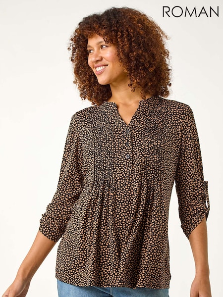 Roman Black Spot Print V-Neck Stretch Shirt (F49893) | €53