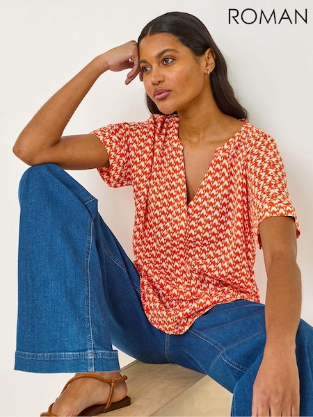 Roman Orange Abstract Print Tunic Top (F49902) | €69