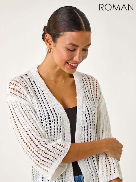 Roman White Stitch Detail Knit Cardigan (F49917) | €53