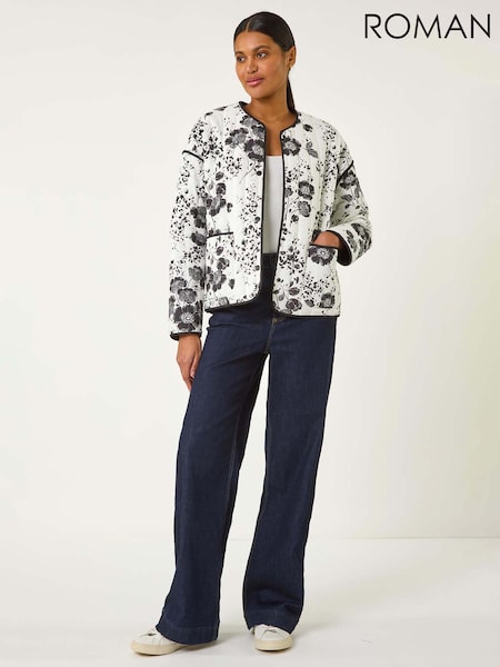 Negru - Jachetă Roman cu imprimeu floral 100% bumbac (F49933) | 484 LEI