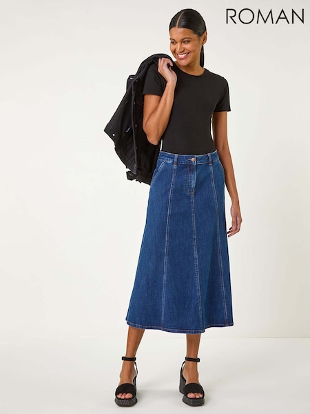 Roman Blue Denim Panelled Midi Skirt (F49939) | €53