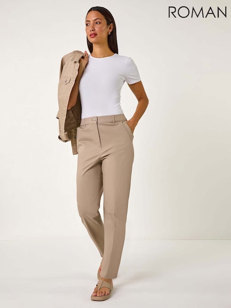 Roman Natural Cotton Full Length Stretch Trousers (F49965) | €51