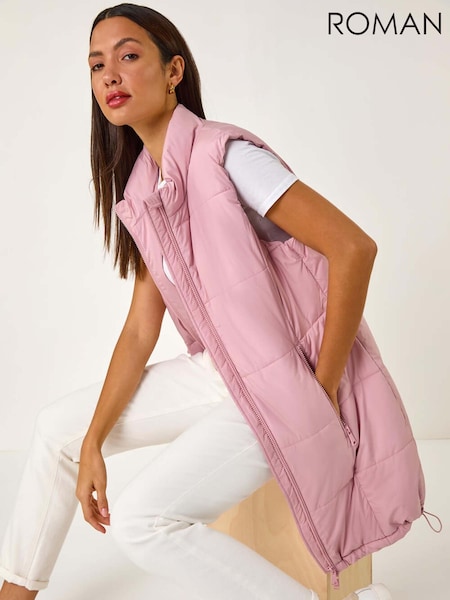 Розовый - Roman Quilted Zip Detail Longline Gilet (F49974) | €80