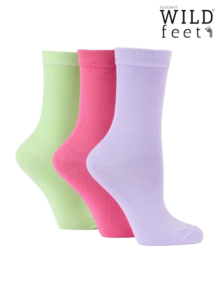 Wild Feet Purple Bamboo Plain Crew Socks 3 Pack (F49997) | ₪60
