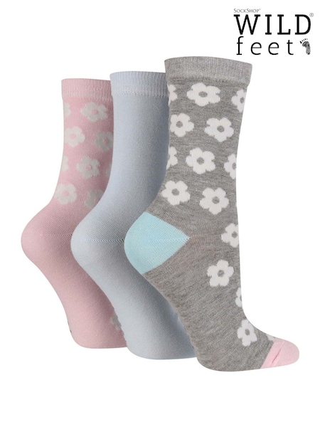 رمادي - Wild Feet Flower Crew Socks 3 Pack (F50032) | ‏35 د.إ.‏